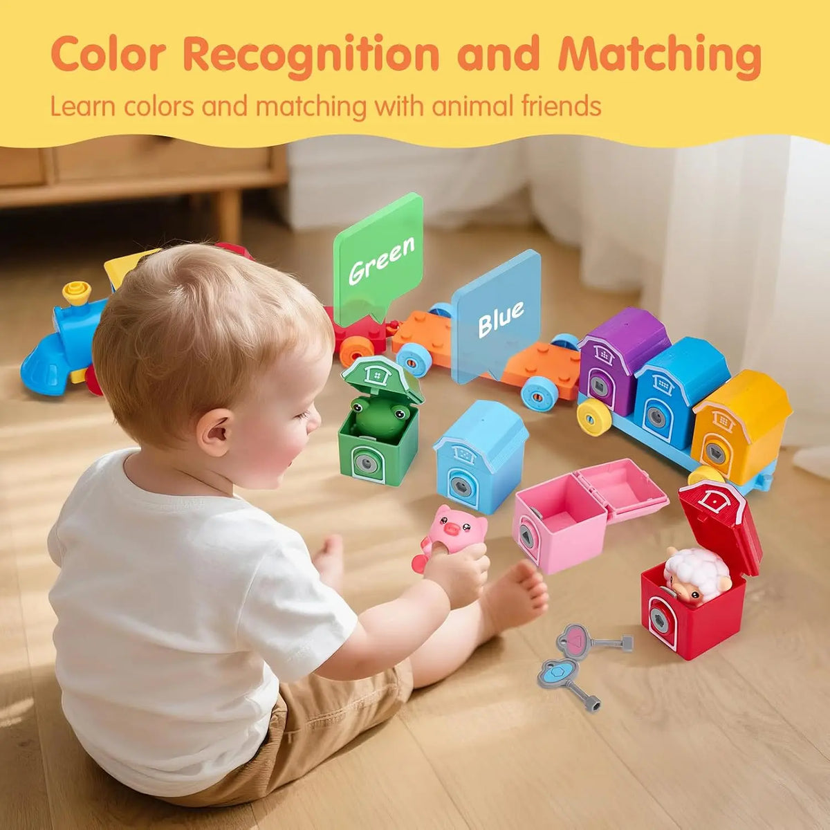 Montessori Counting And Sorting Train Set With Farm Animal Puppets