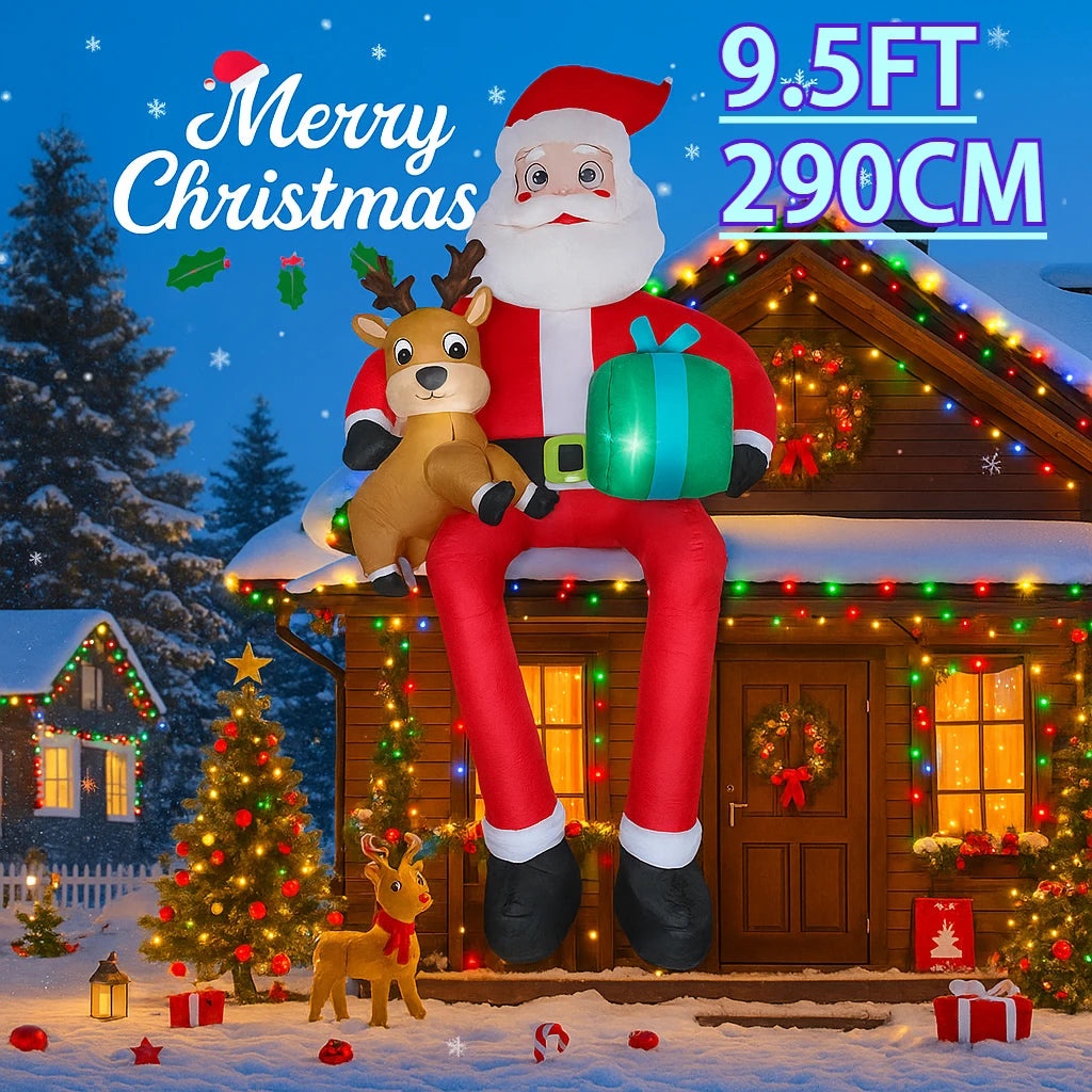 CatXaa Inflatable Christmas Santa With Reindeer Gift LED Yard Decoration