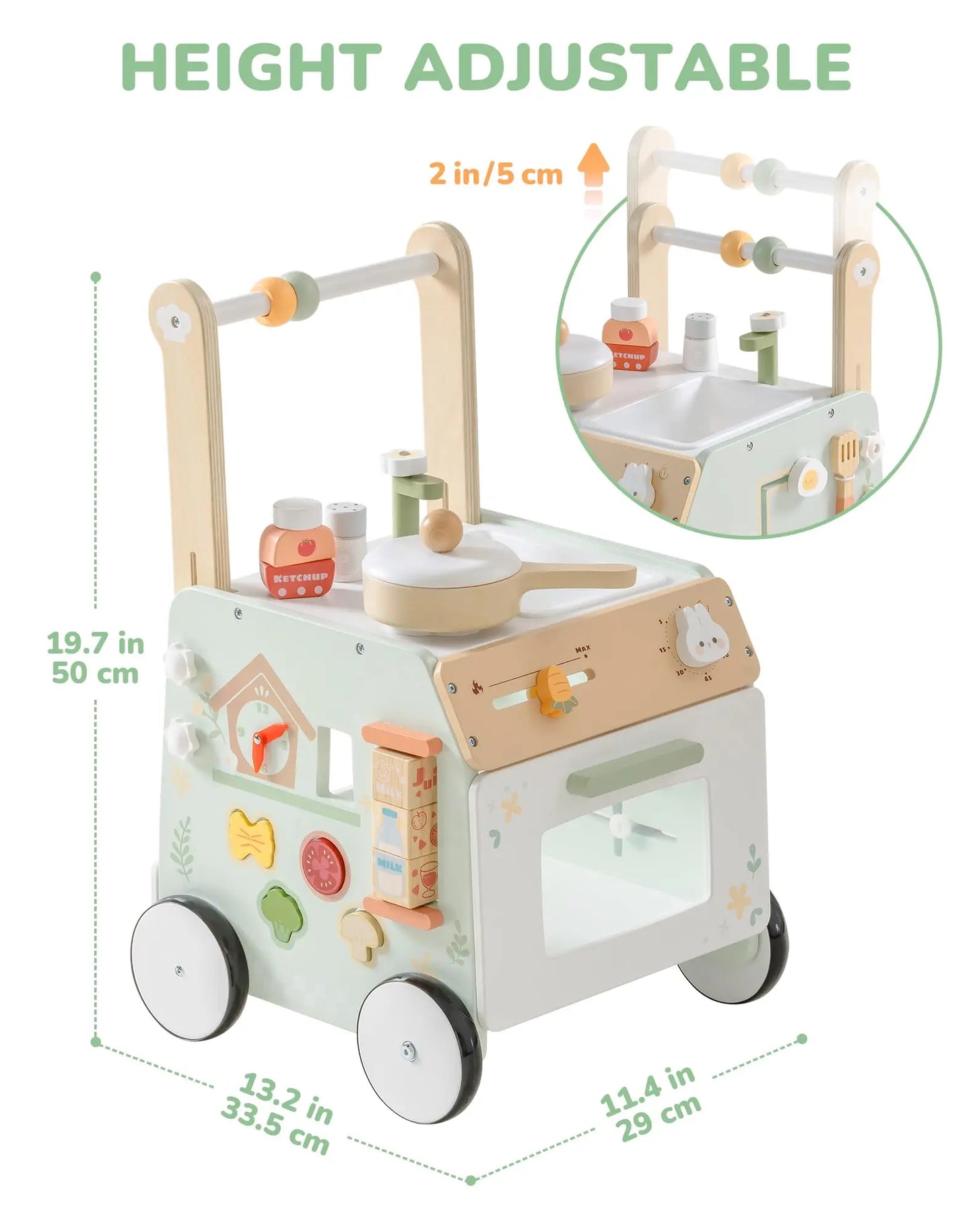 Robotime Wooden Baby Push Walker Adjustable Height Montessori Toys