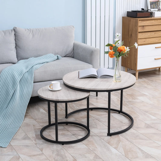 Two Nested Rattan Coffee Tables With Adjustable Feet