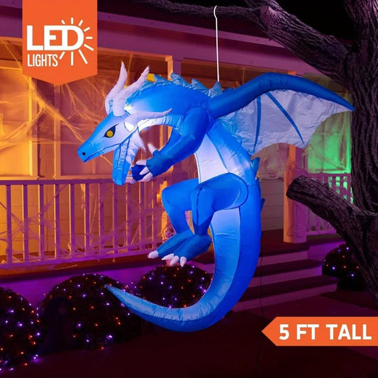 Hanging Ice Dragon Halloween Inflatable With LED Lights Outdoor Decor