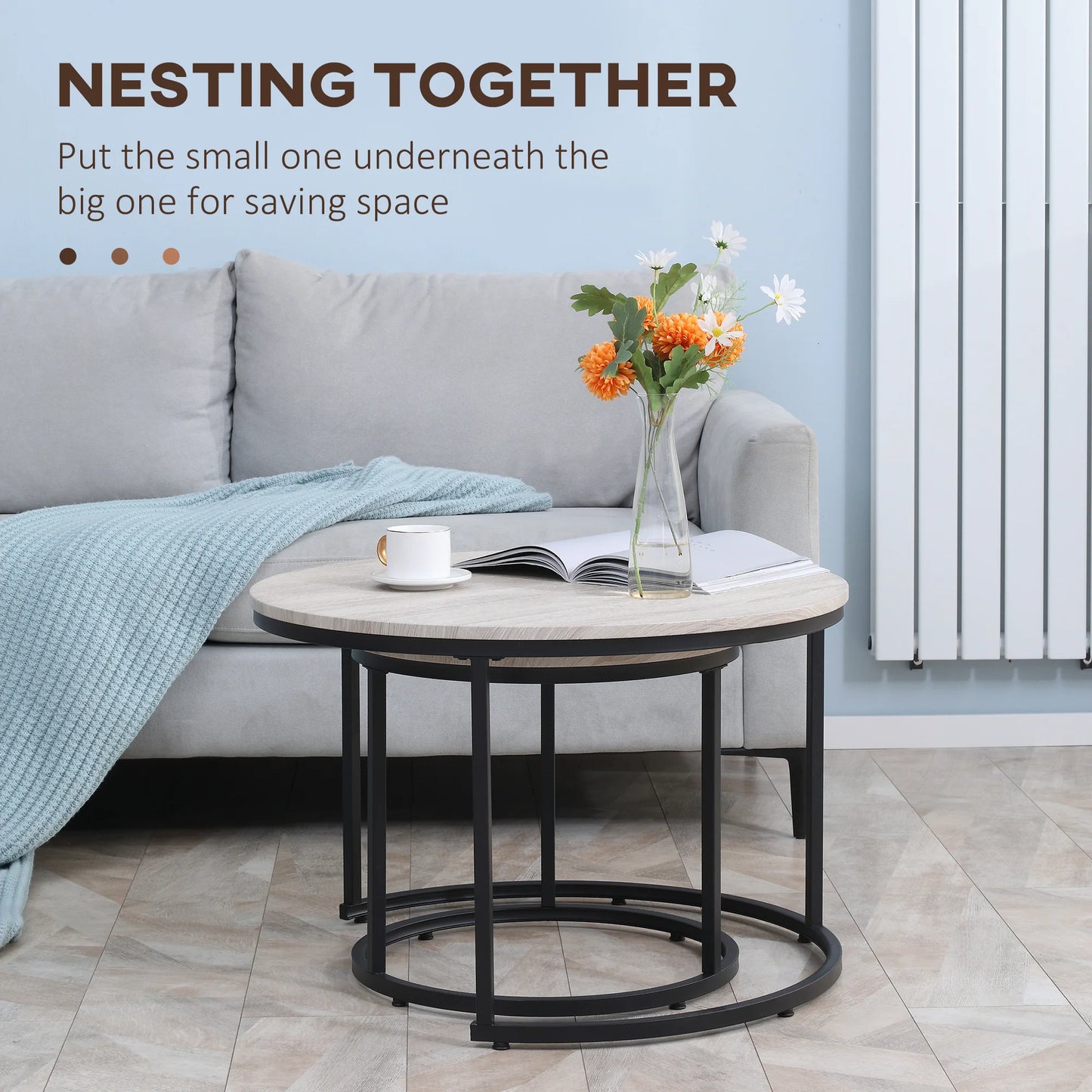 Two Nested Rattan Coffee Tables With Adjustable Feet