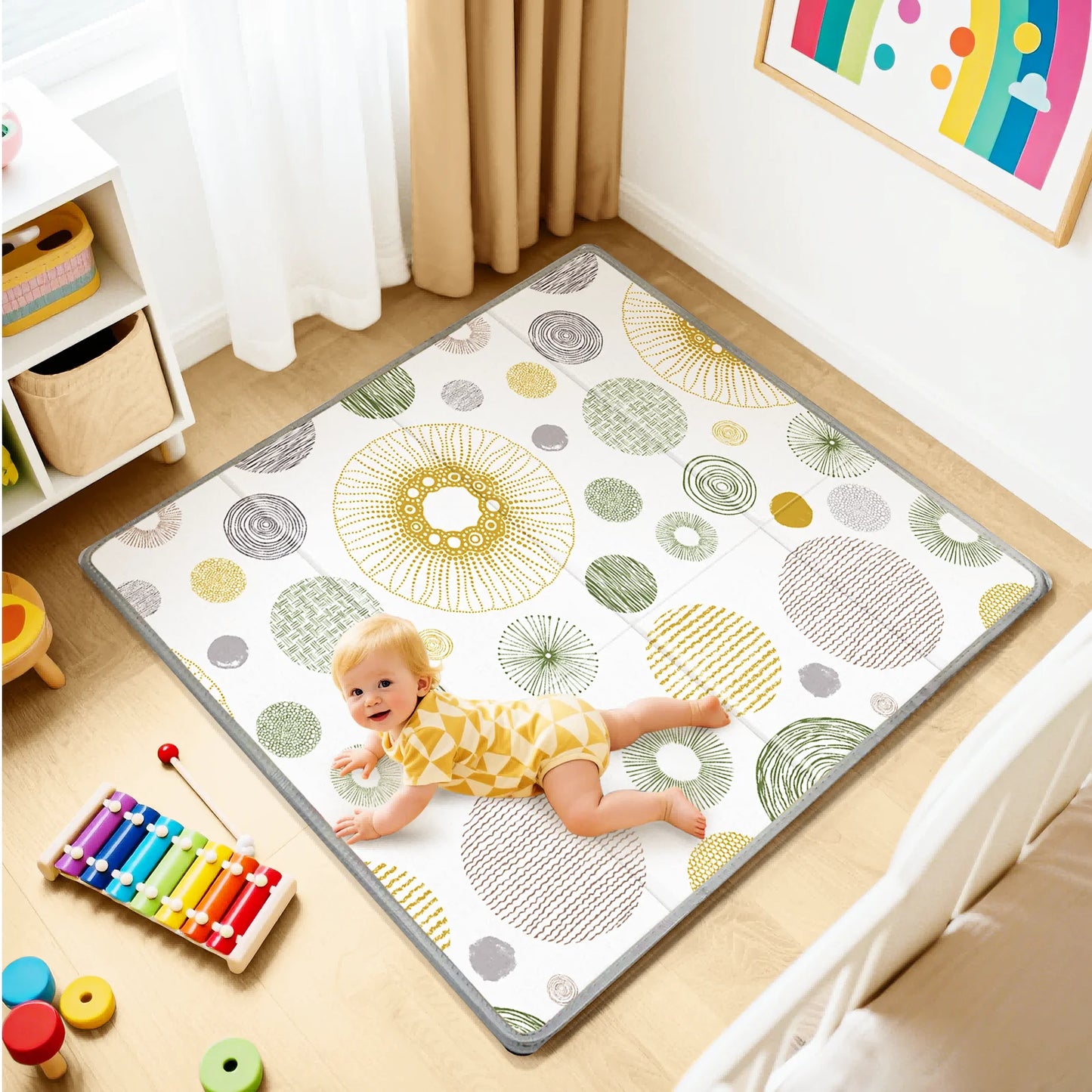 Foldable Baby Play Mat, PIGLOG 0.6in Thick Waterproof Playmats for Babies and Toddlers Kids, Safe Foam Playmat for Tummy Time