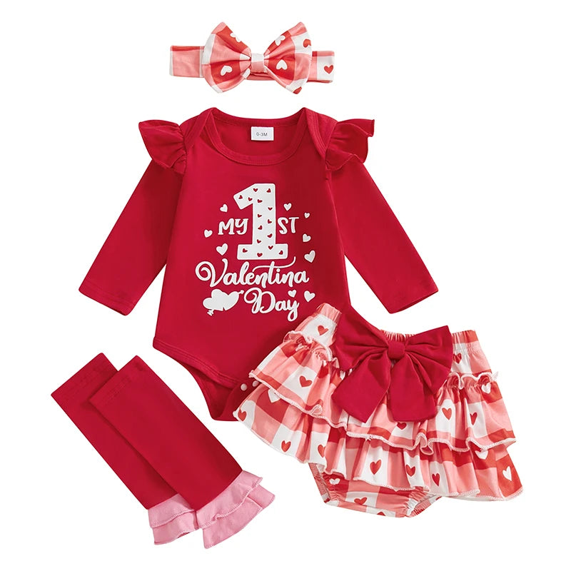 Baby Boy Valentine Outfit Set With Letter Print Romper