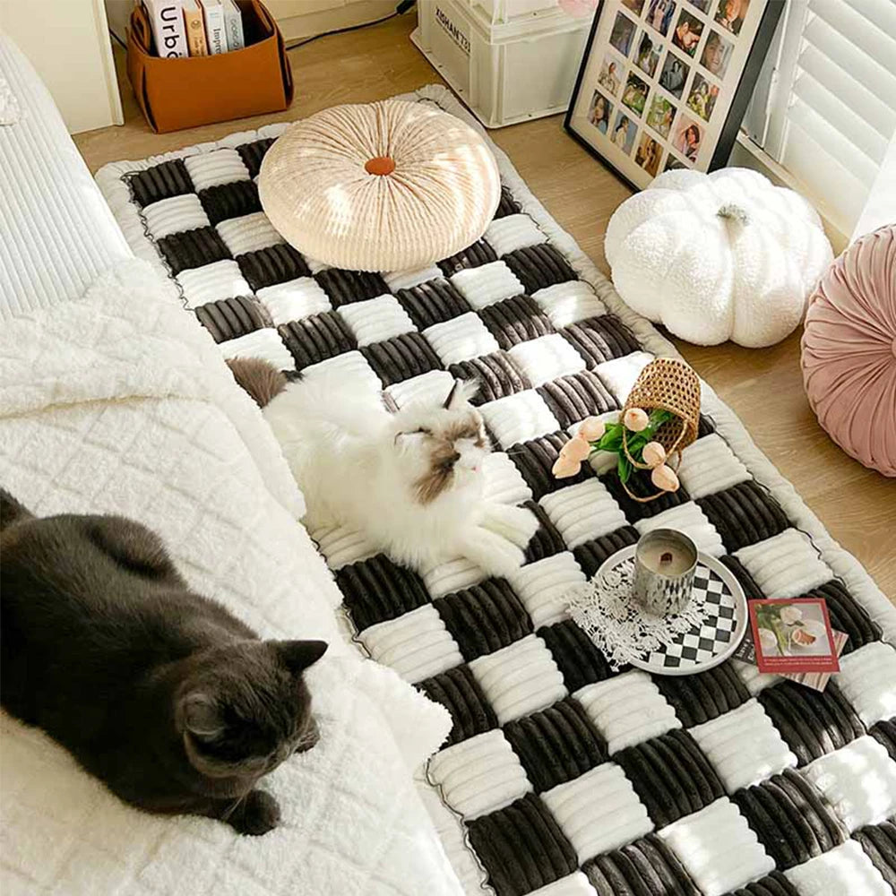 PETRAVELCN Dog Bed Mat Warm Plaid Fleece Anti Slip Cushion
