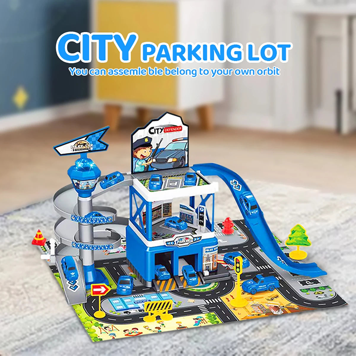 CONUSEA DIY Rail Car Parking Lot Track With Racing Cars