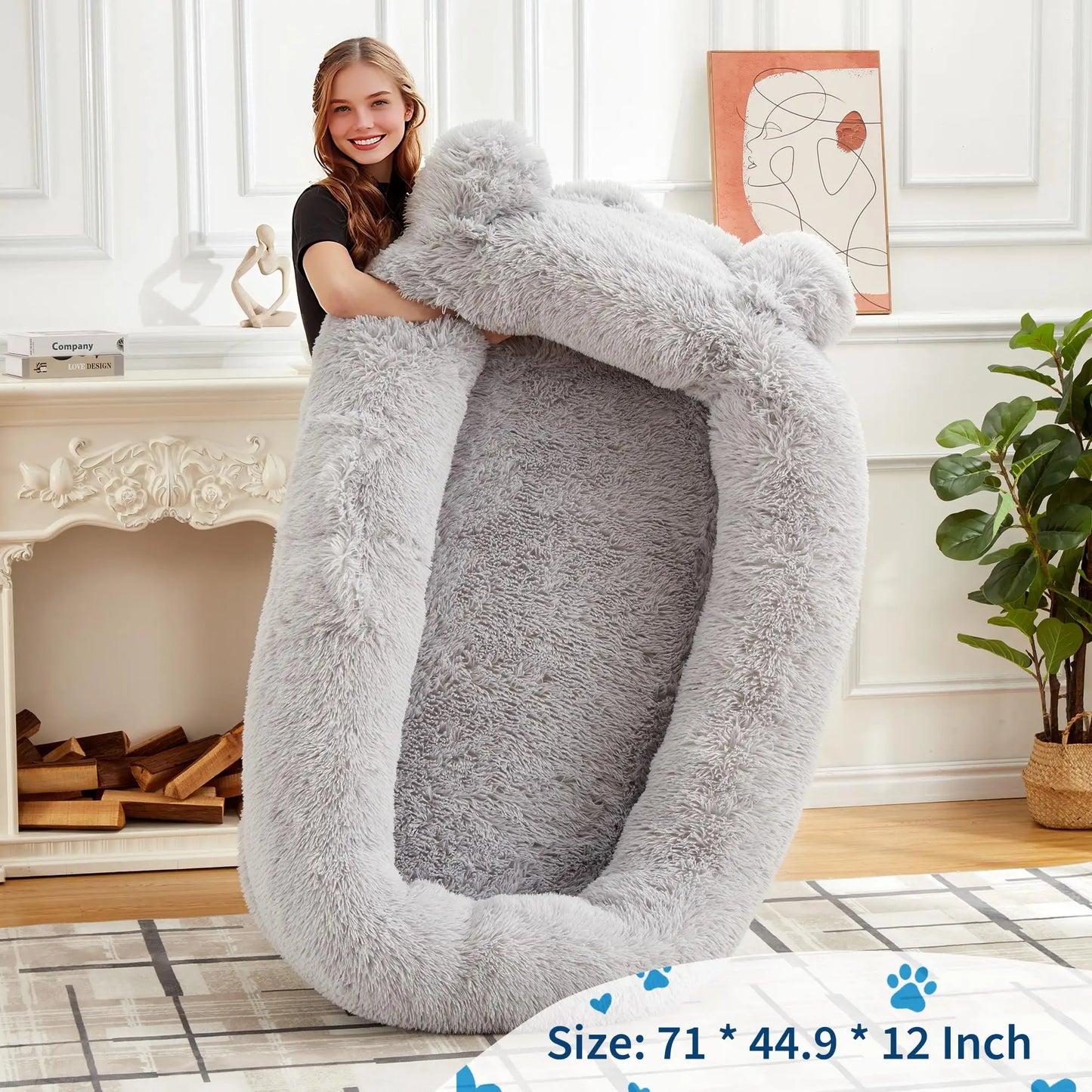 HiMISSCN Dog Bed With Removable Cover Storage Pockets Blanket