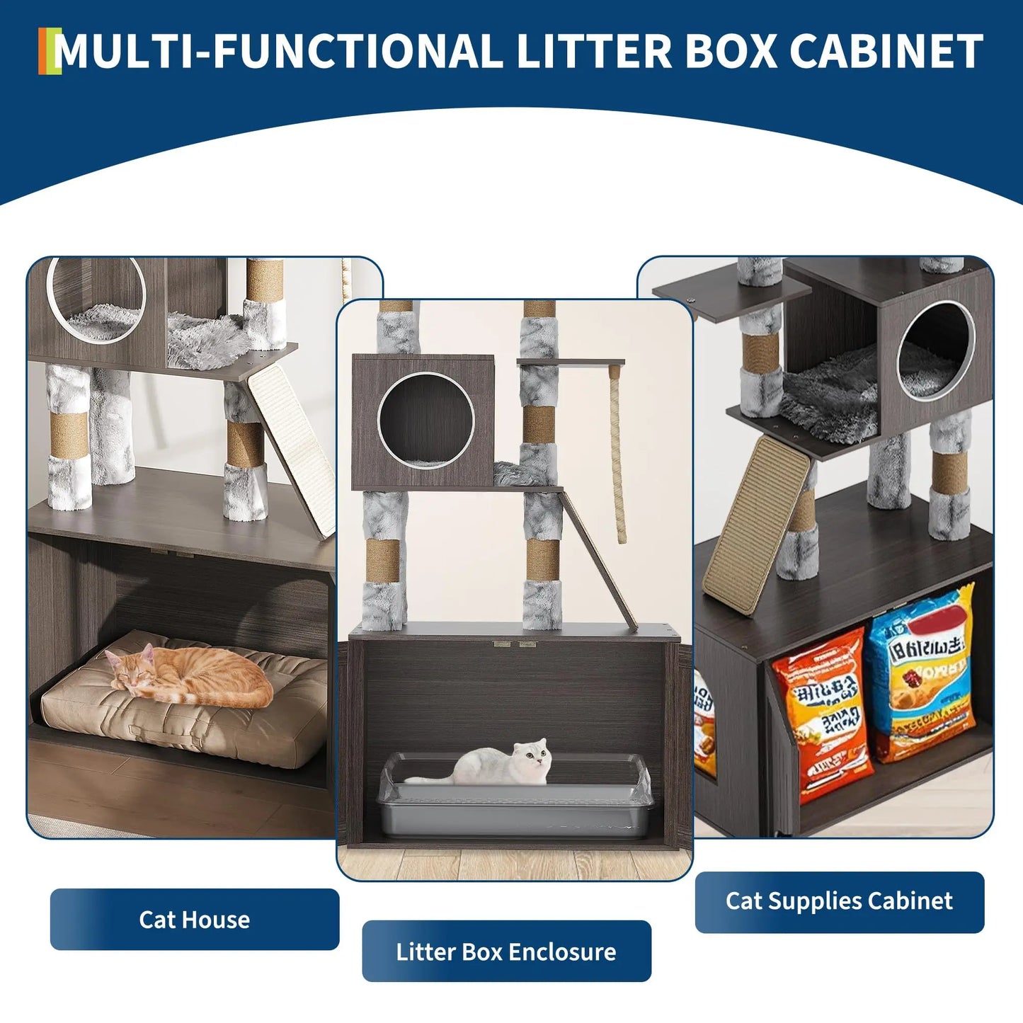 HiMISS Cat Tree Tower With Litter Box And Capsule Nest