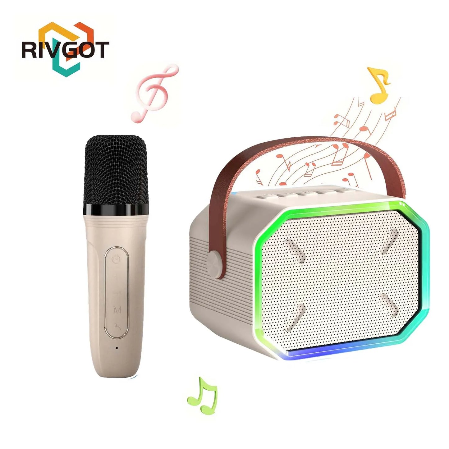 RIVGOTC Mini Karaoke Machine For Kids Bluetooth Wireless Microphones