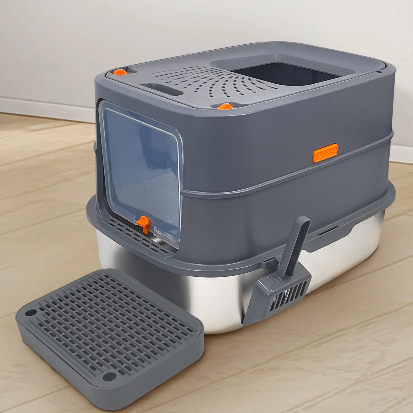 4 Style Enclosed Cat Litter Box Lid Stainless Steel ABS