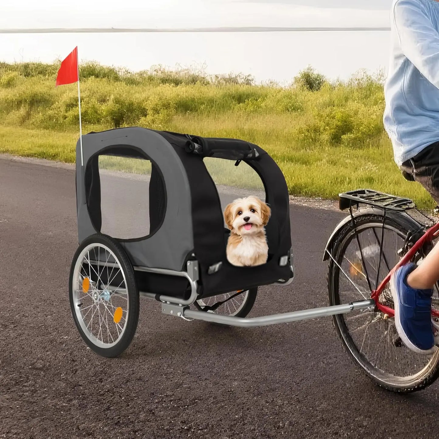 HiMISS Steel Dog Bike Trailer Folding With Universal Coupler 40kg