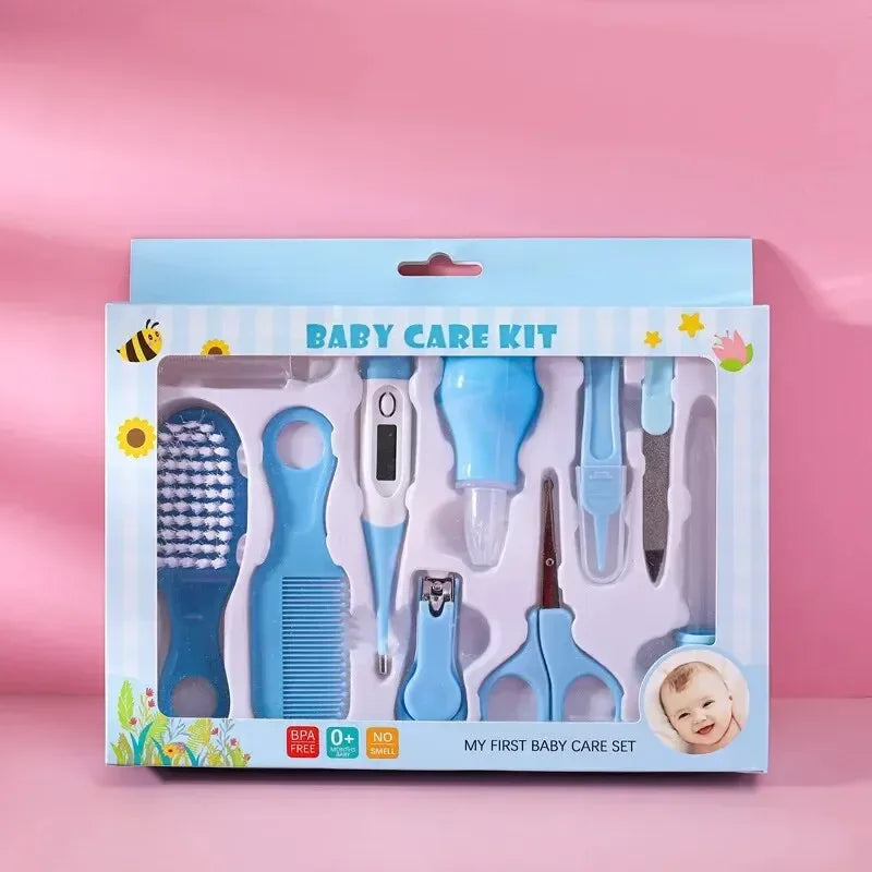 10PCS Baby Health Care Kit, Nail & Hair Grooming Set with Thermometer, Brush, Clipper, Teether & Toothbrush for Kids