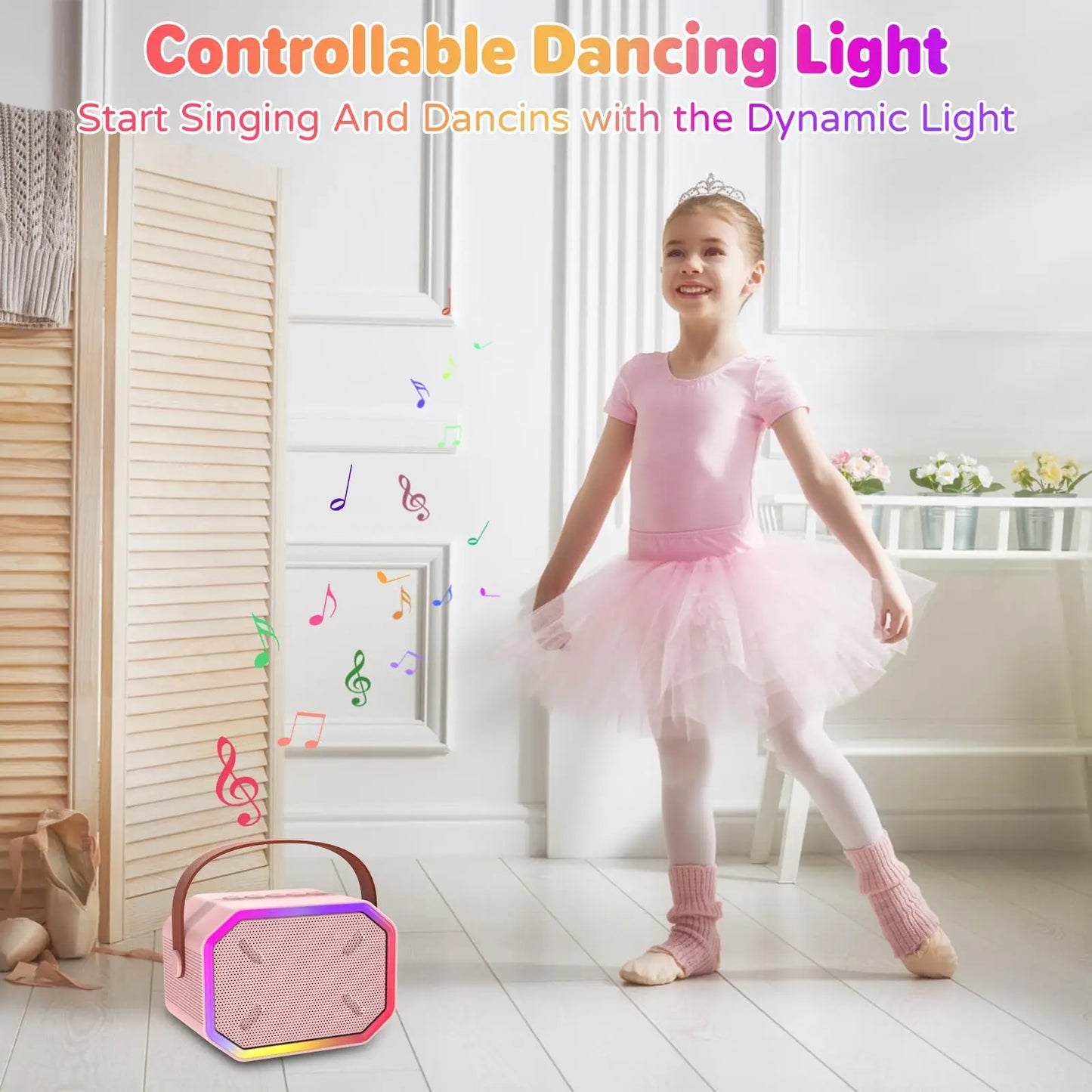 RIVGOTC Mini Karaoke Machine For Kids Bluetooth Wireless Microphones