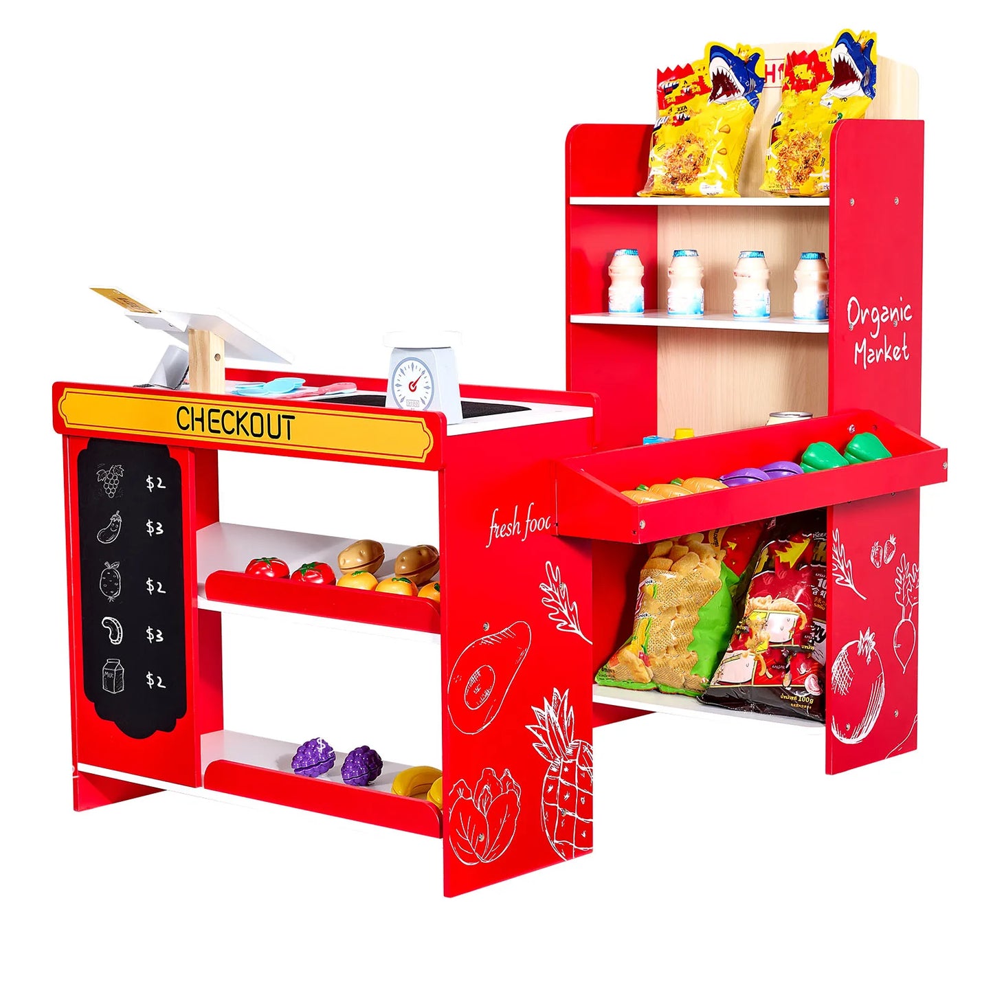 Wooden Kids Grocery Store Playset With Scanner And Cash Register