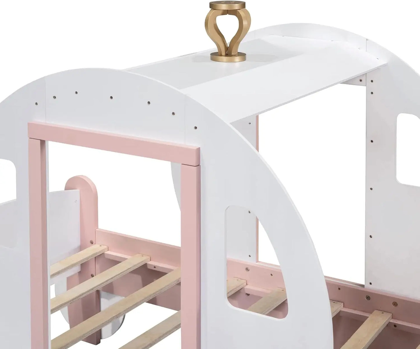 YQXH PrincCarriage Bed for Kids with Crown and Stairs
