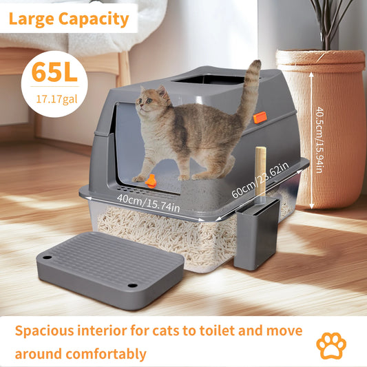 4 Style Enclosed Cat Litter Box Lid Stainless Steel ABS