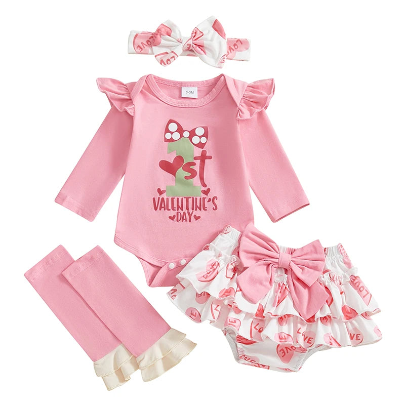 Baby Boy Valentine Outfit Set With Letter Print Romper