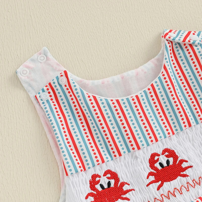 Toddler Boy Sleeveless Romper with Cute Shark Embroidery and Striped Print Summer Tank Jumpsuit for Beachwear and Street Style