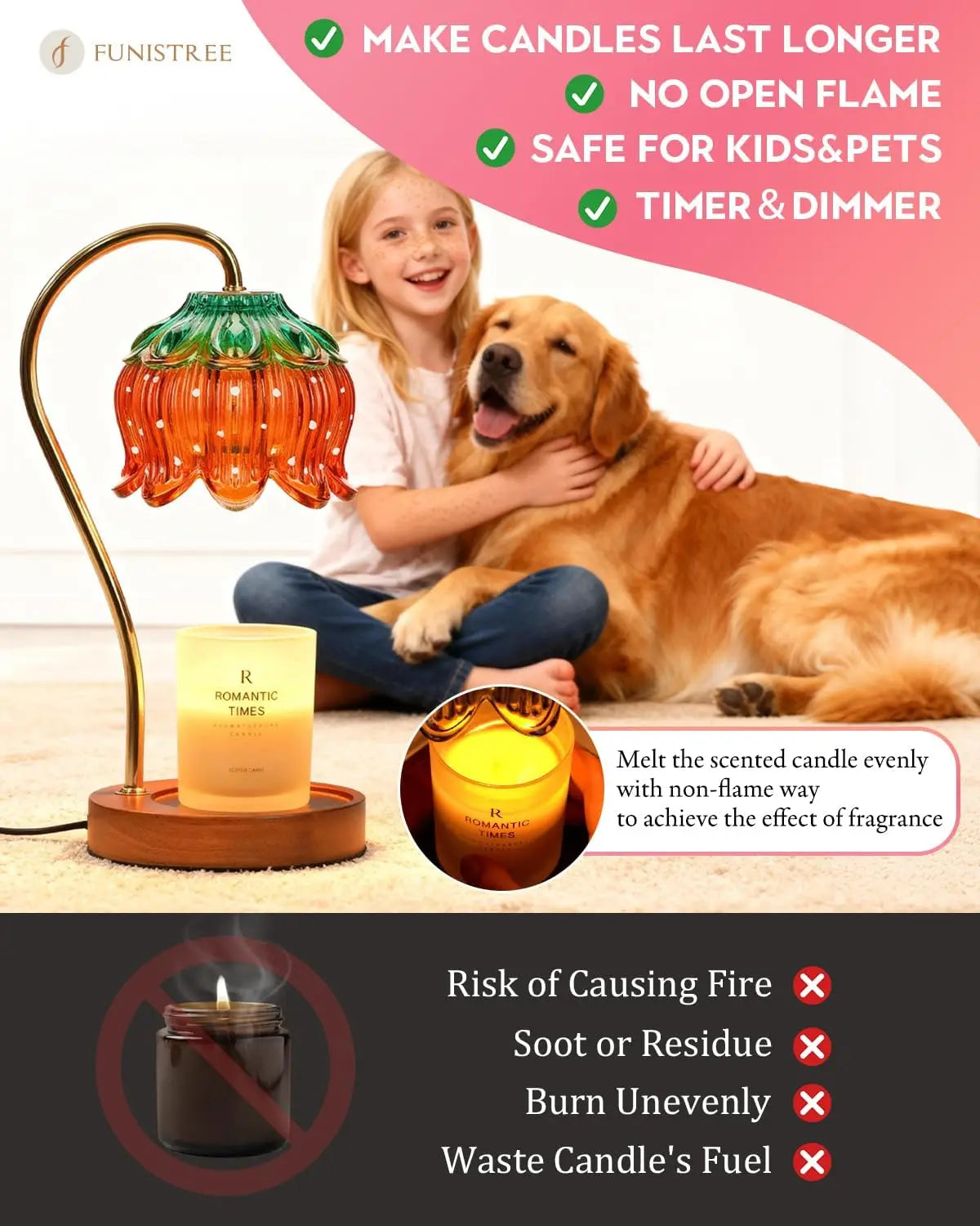 Strawberry Candle Warmer Lamp With Timer And Dimmable Flameless Safe