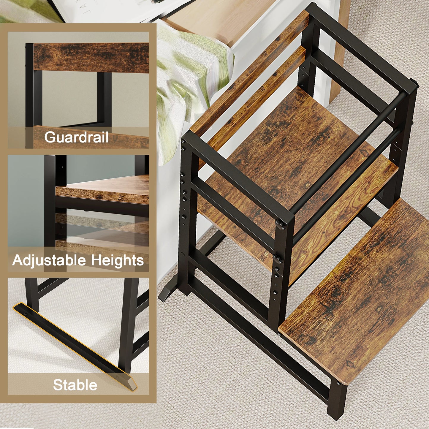 Toddler Kitchen Step Stool Learning Tower with Safety Rail