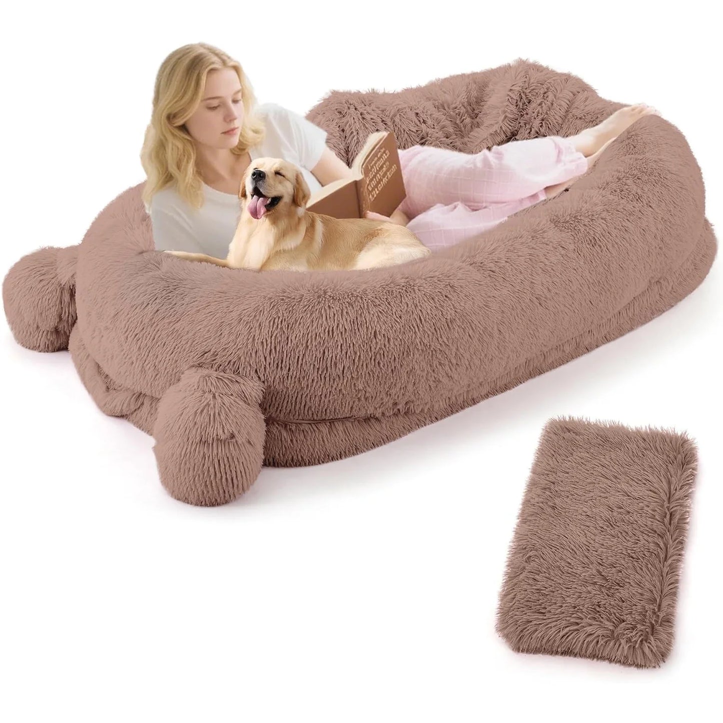 HiMISSCN Dog Bed With Removable Cover Storage Pockets Blanket