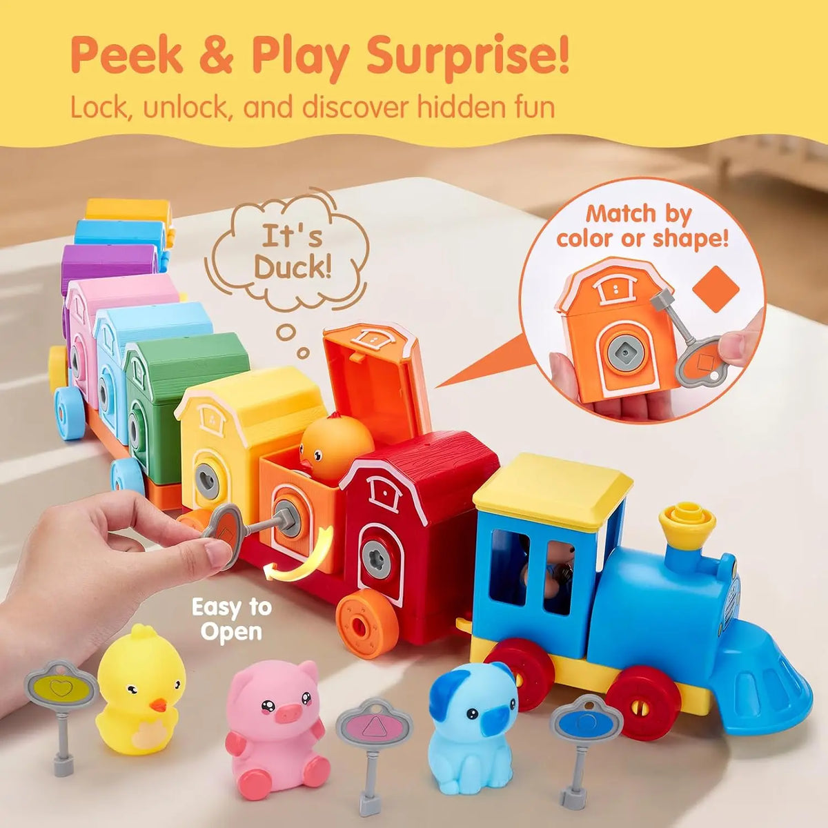 Montessori Counting And Sorting Train Set With Farm Animal Puppets