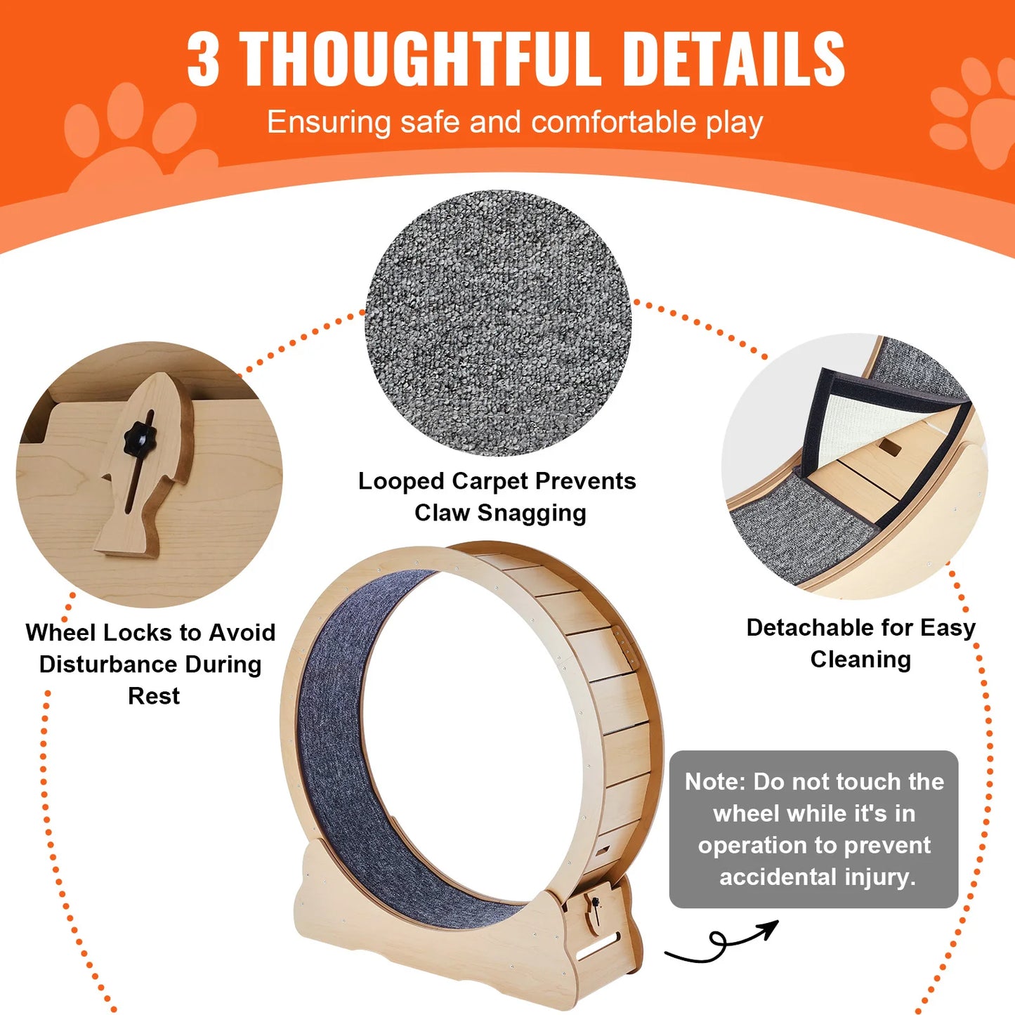 SucceBuy Wooden Cat Exercise Wheel With Detachable Carpet Teaser