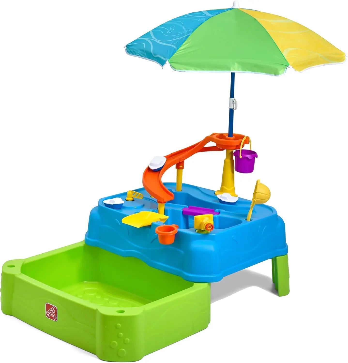 Two-Tier Water Table With Umbrella And Accessories For Outdoor Play