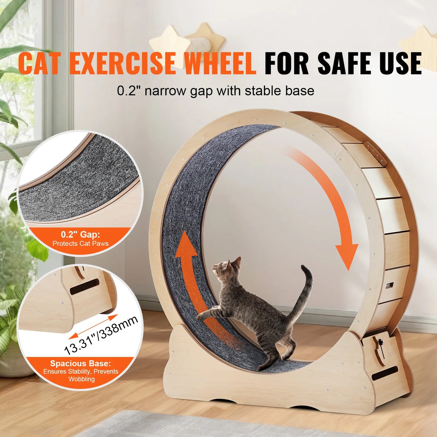 SucceBuy Wooden Cat Exercise Wheel With Detachable Carpet Teaser