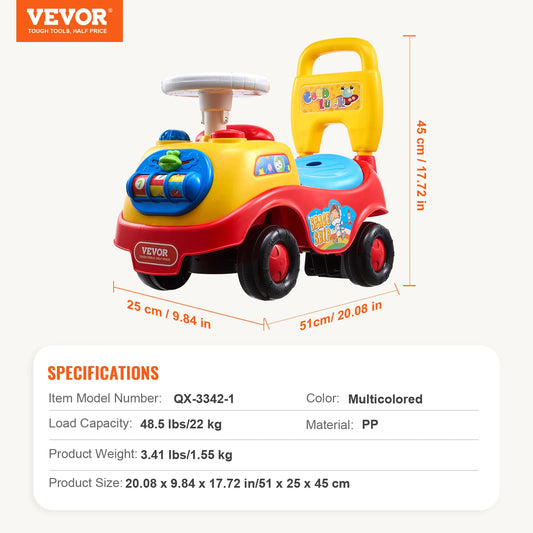 SucceBuy Toddler Ride On Push Car With Music And Storage:VEVENT