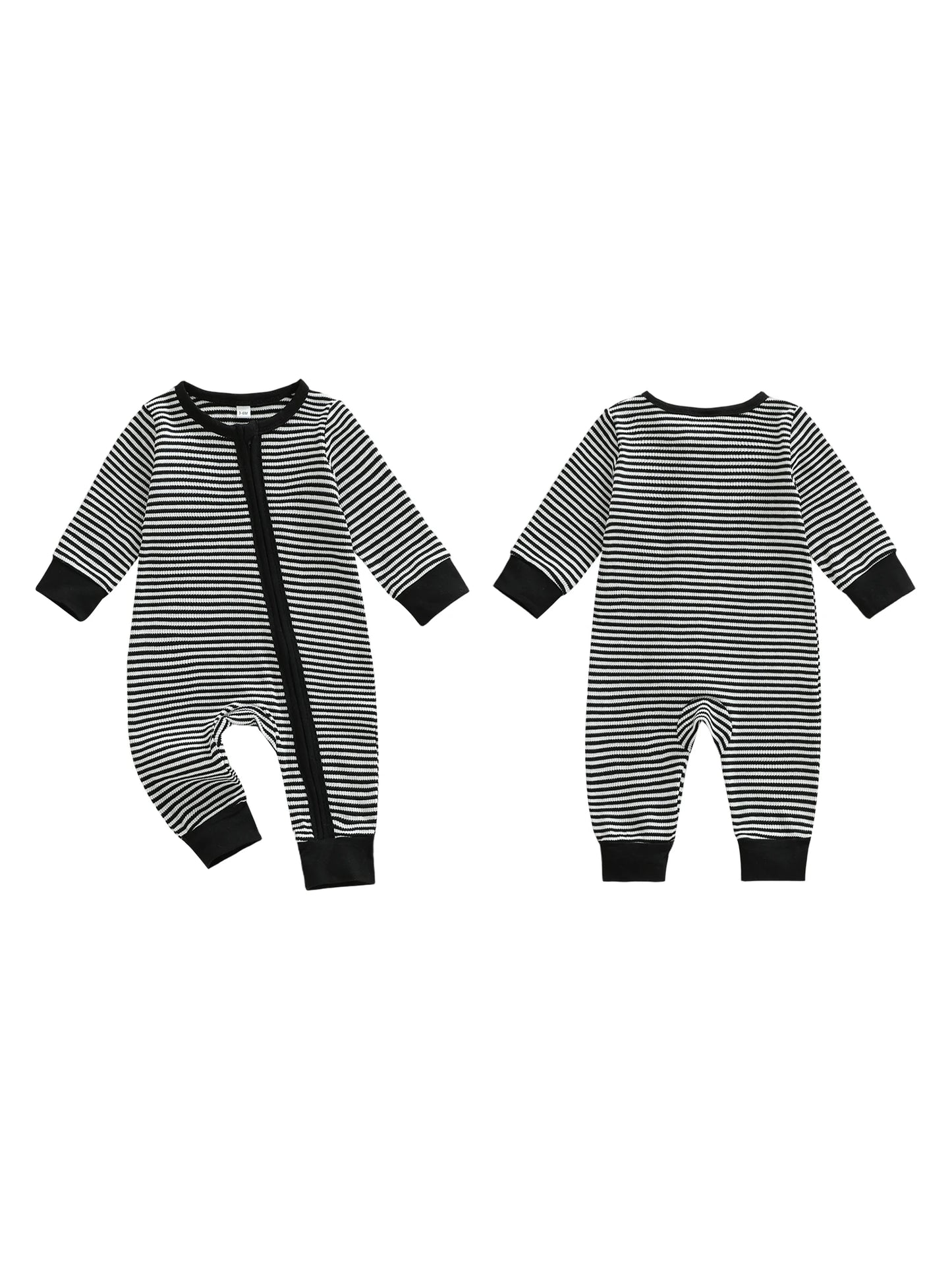 Infant Boy Striped Long Sleeve Zip Up Romper with Round Neck and Full Length Jumpsuit for Baby Boy