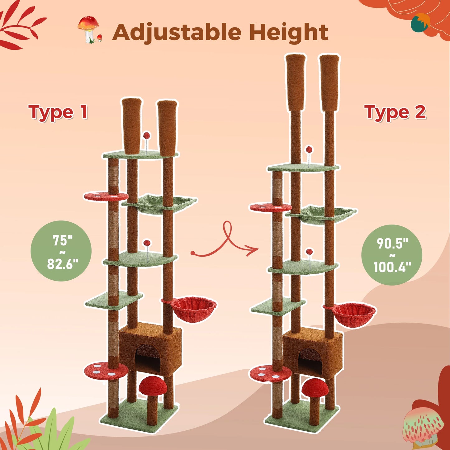 PETEPELACN Cat Tree Floor To Ceiling Tower With Condo Hammock