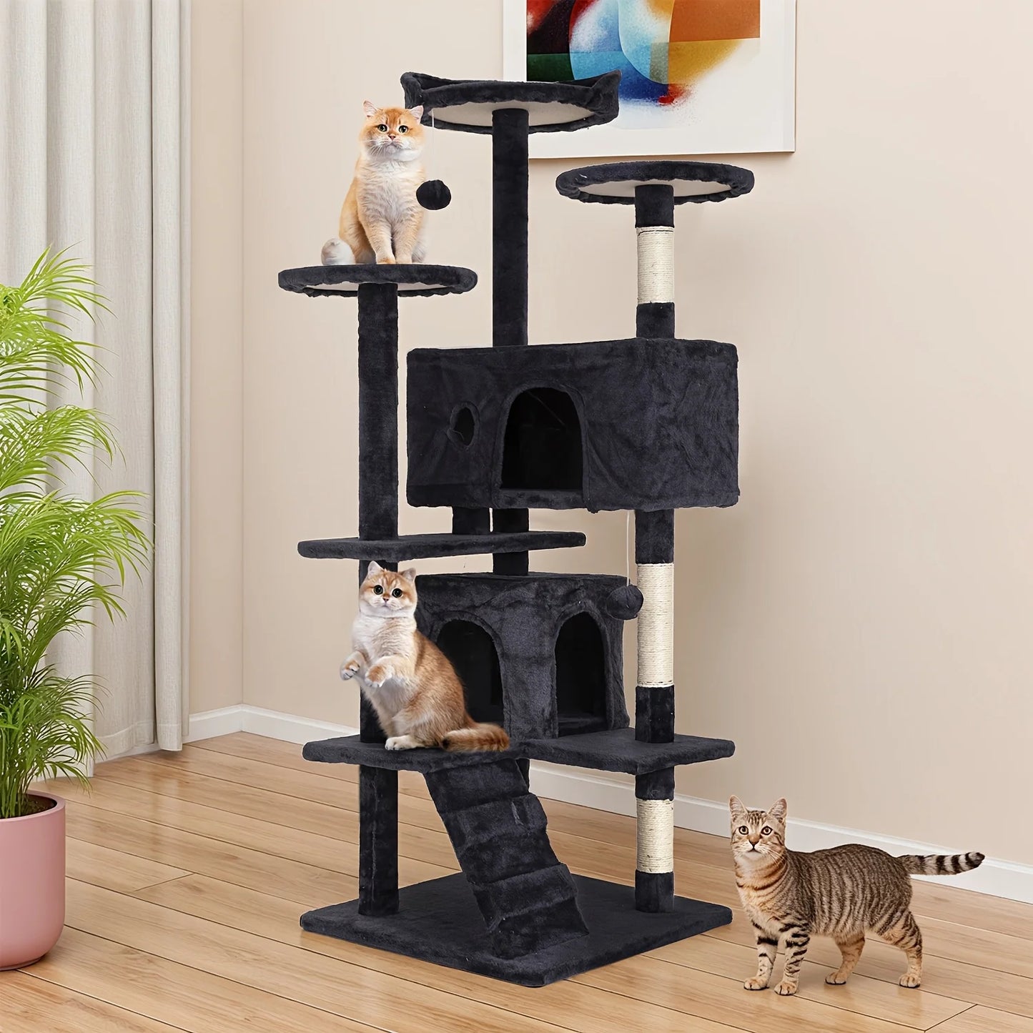 Four Tier Cat Tree With Sisal Scratching Posts And Ball