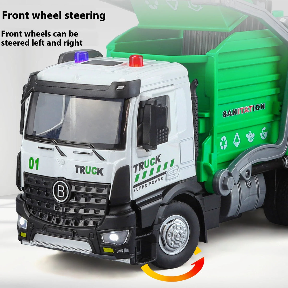 Die Cast Garbage Truck Toy With Sound And Light Effects