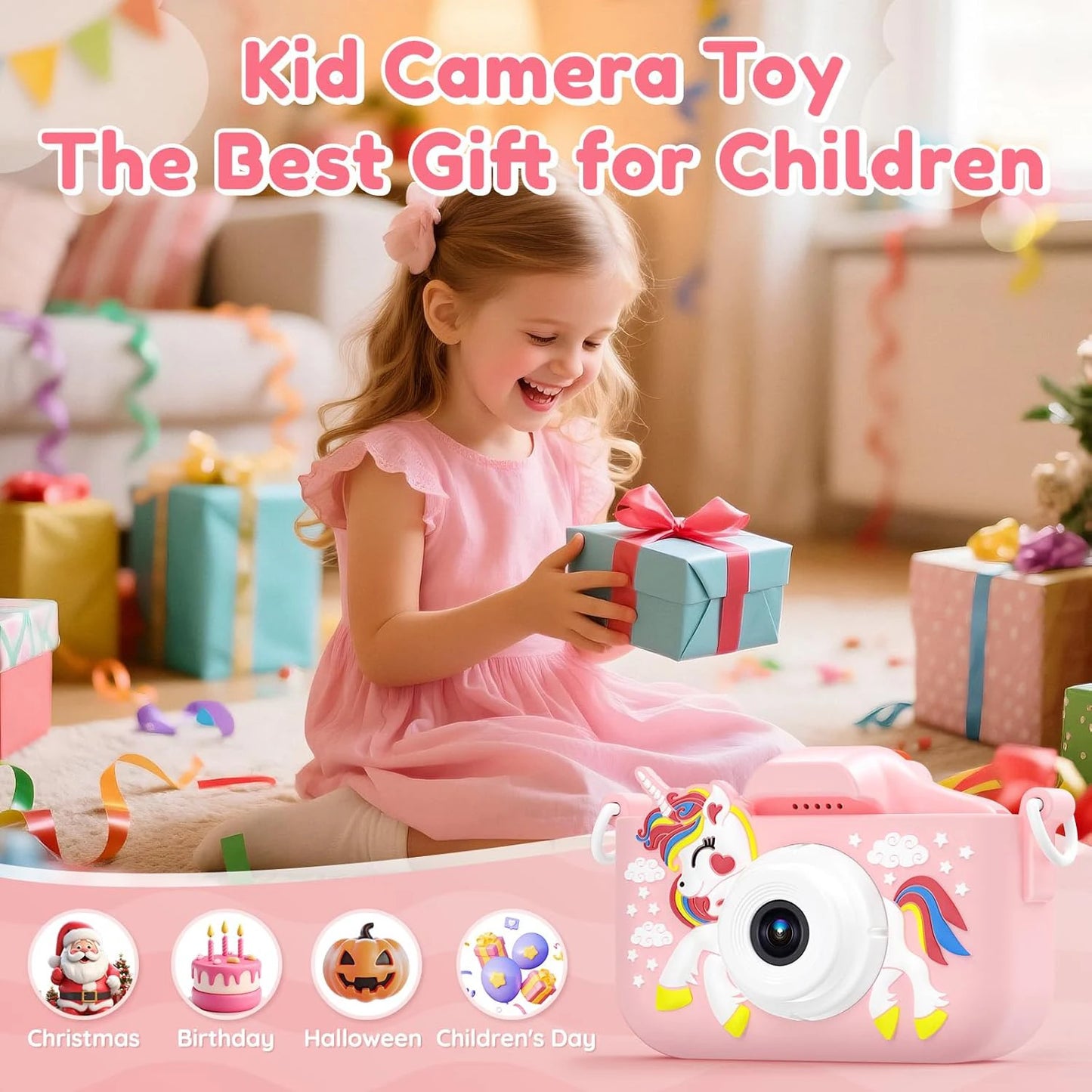 1080P HD Video Photography Camera Mini Digital Camera with Silicone Case Puzzle Game HD Photo 2.0 inch 32G Memory Card Gift