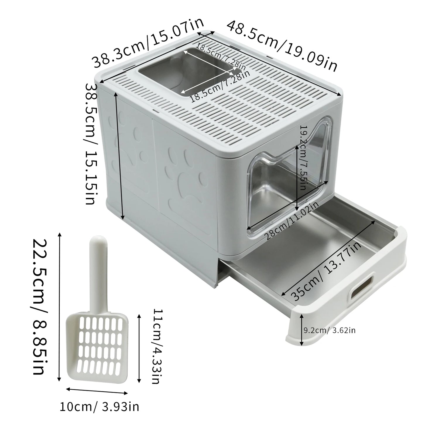 4 Style Enclosed Cat Litter Box Lid Stainless Steel ABS
