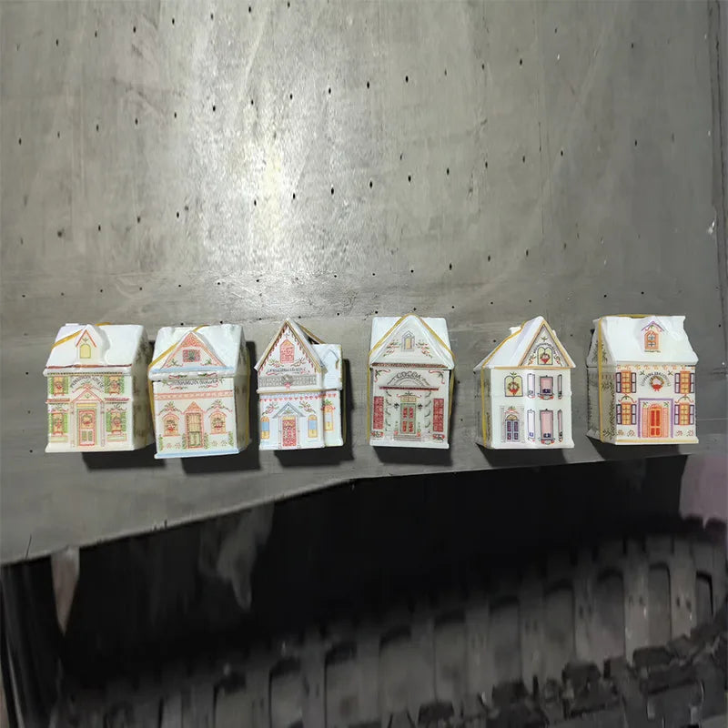 Cute Cartoon Holiday Village Spice House Ornament Mini Gingerbread Jars Decor
