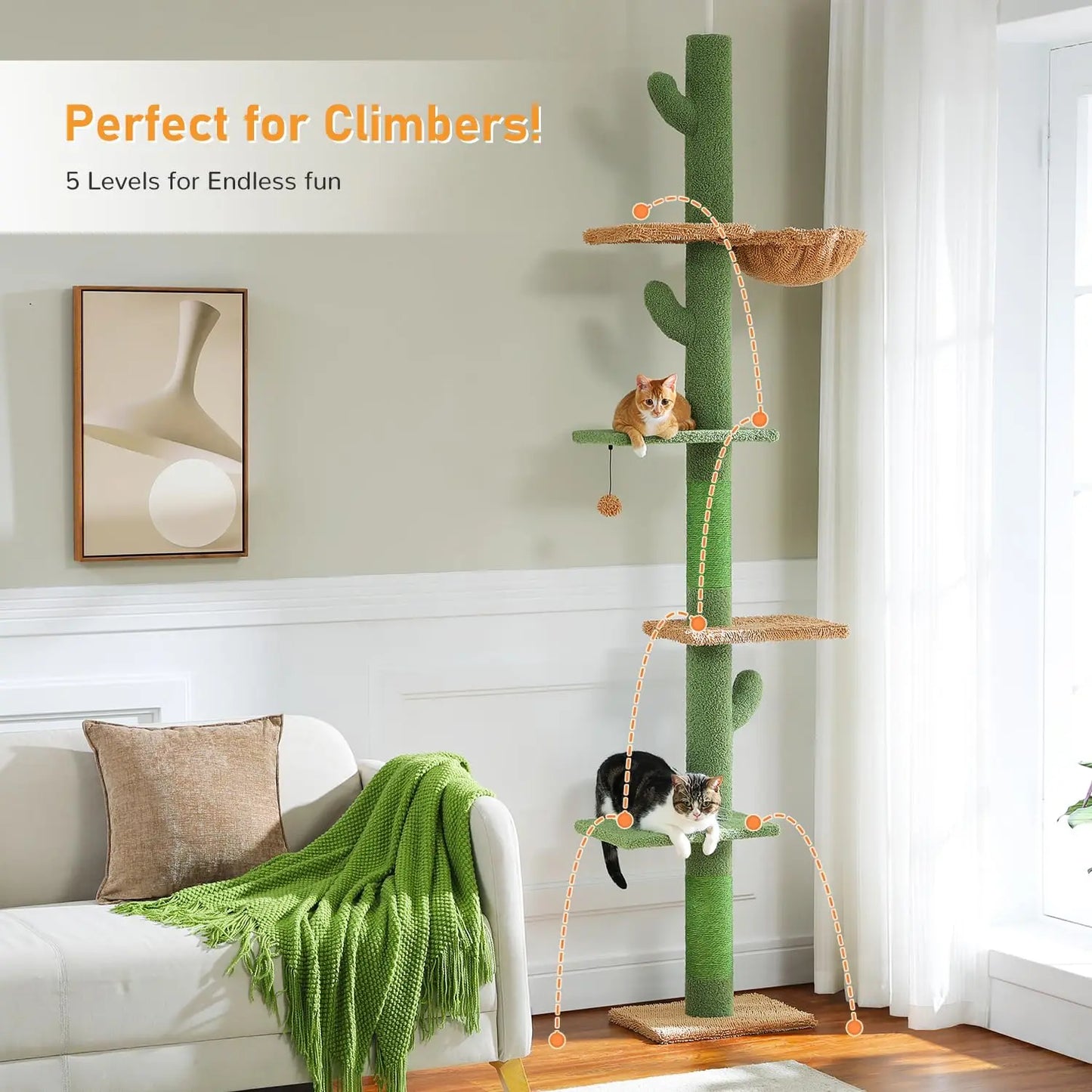 Cactus Floor To Ceiling Cat Tree Adjustable Height 5 Levels
