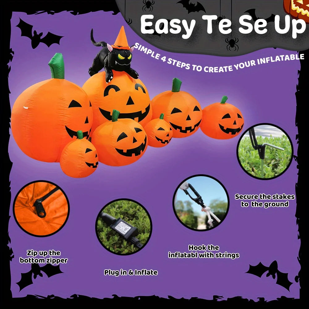 Outdoor Halloween Inflatable Pumpkin Decoration With Witch Cat LED Lights
