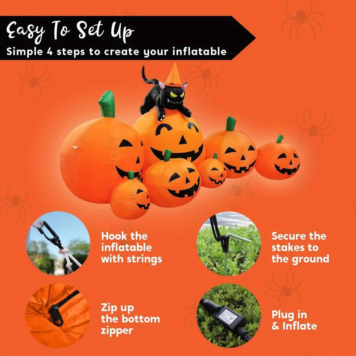 Outdoor Halloween Inflatable Pumpkin Decoration With Witch Cat LED Lights