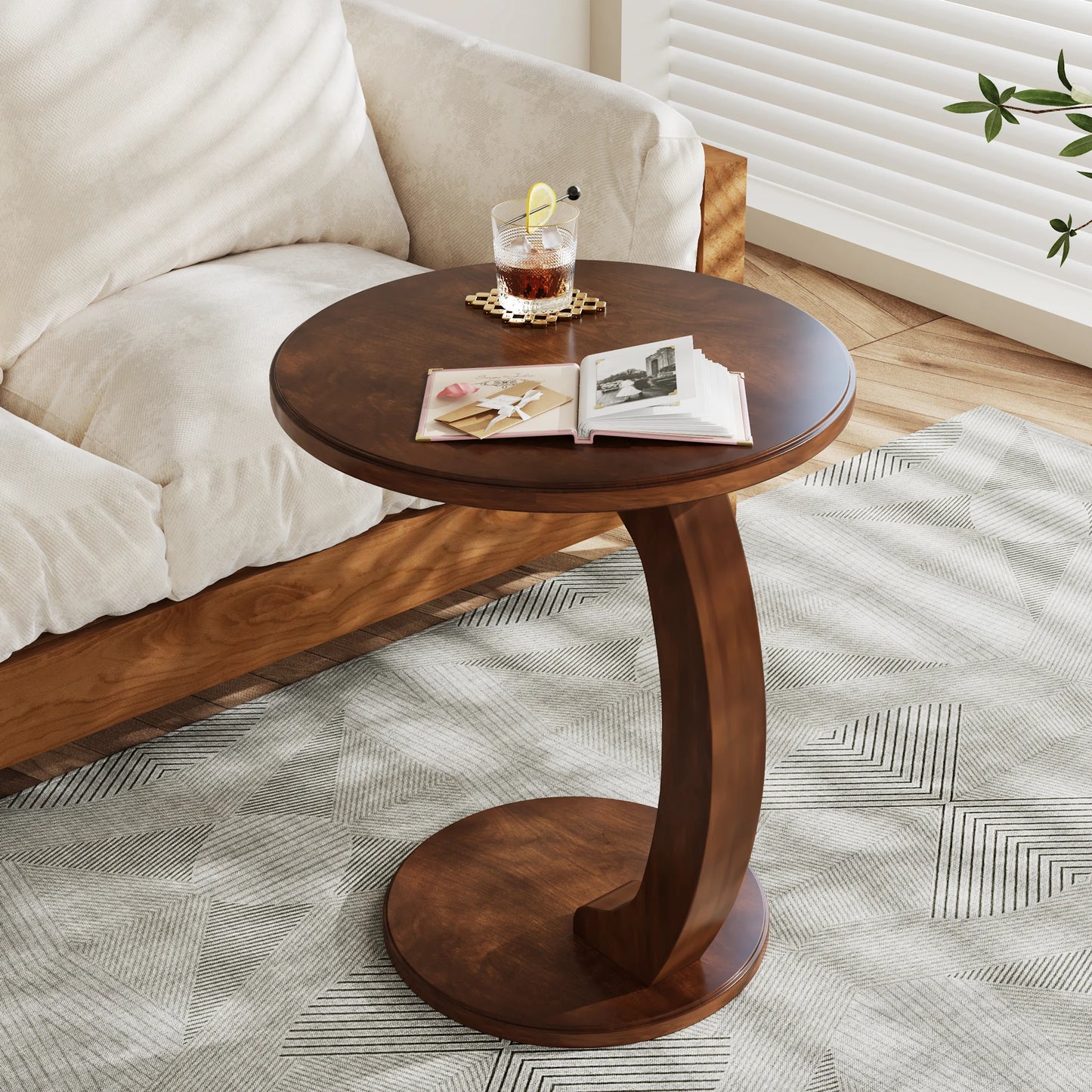Tribesigns Round End Table Wood C Shaped Side Table Mid Century Retro