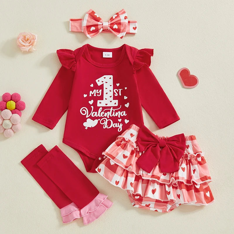 Baby Boy Valentine Outfit Set With Letter Print Romper