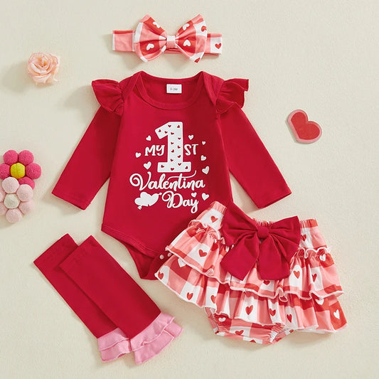 Baby Boy Valentine Outfit Set With Letter Print Romper