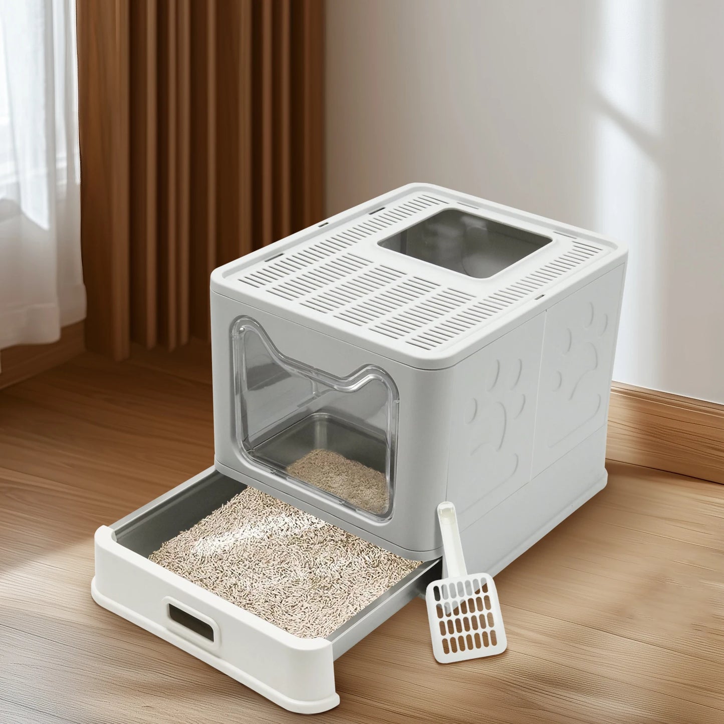 4 Style Enclosed Cat Litter Box Lid Stainless Steel ABS