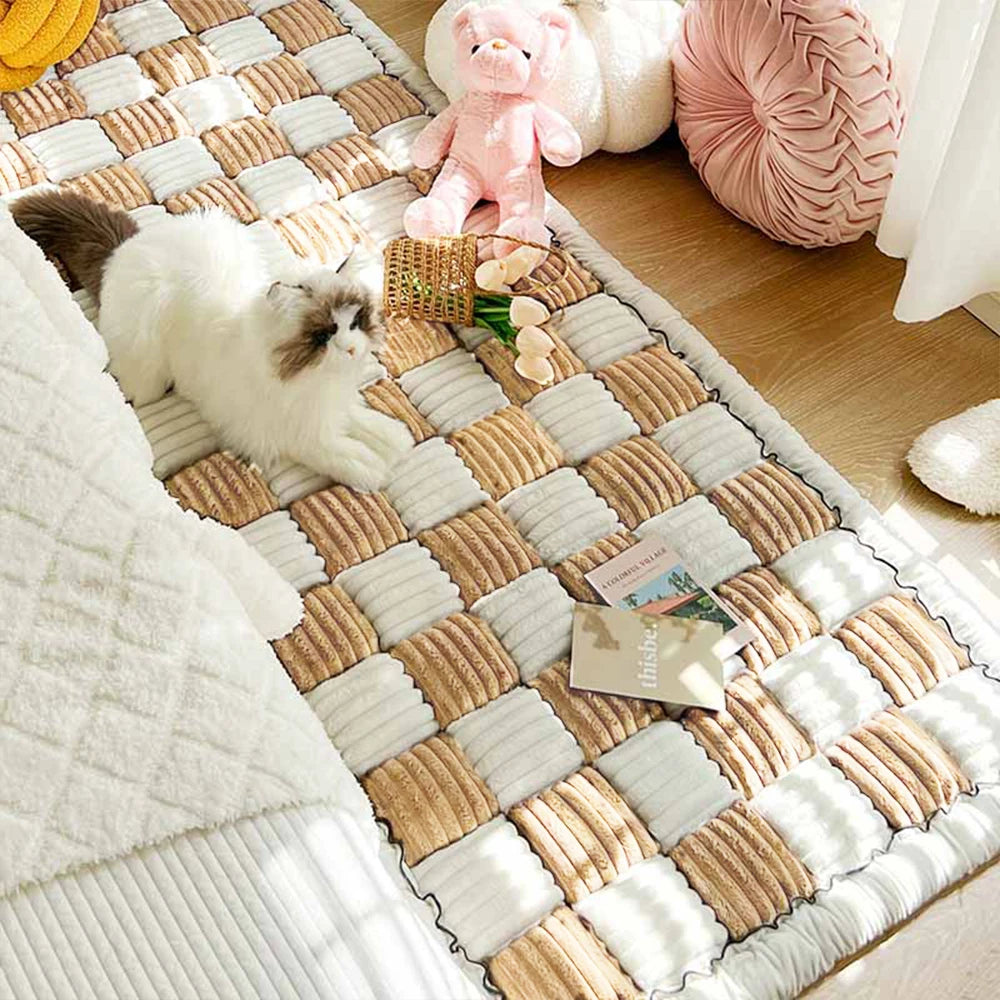 PETRAVELCN Dog Bed Mat Warm Plaid Fleece Anti Slip Cushion
