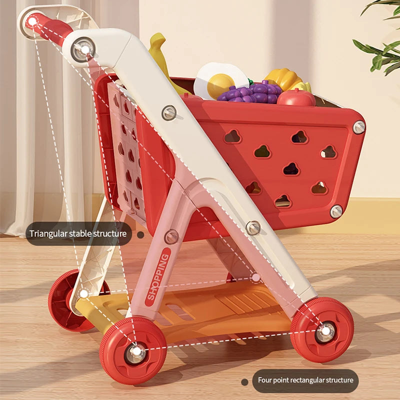 Jovow Shopping Cart Toy for Kids Trolley Pretend Kitchen Supermarket