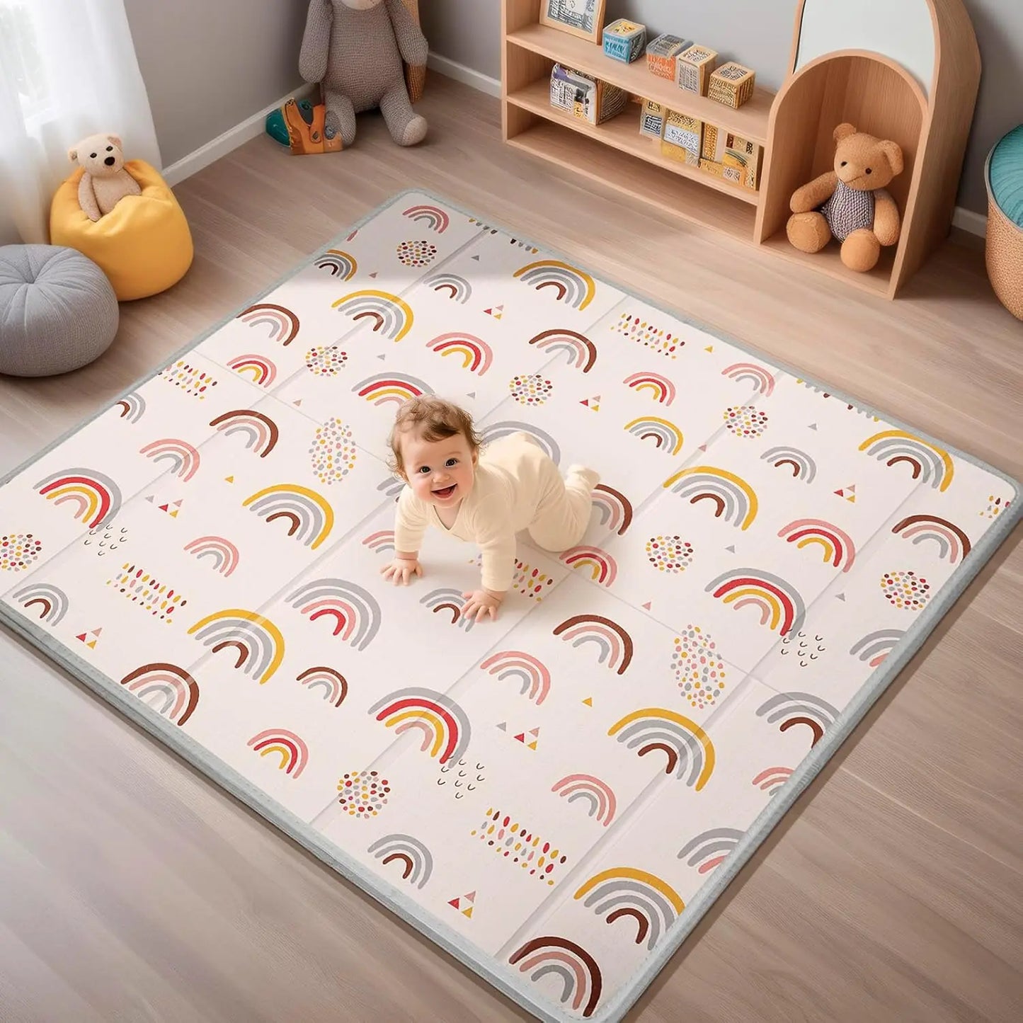 Foldable Baby Play Mat, PIGLOG 50x50 Playpen Mat, Safe Foam Playmat for Tummy Time, Waterproof Playmats for Babies and Toddlers