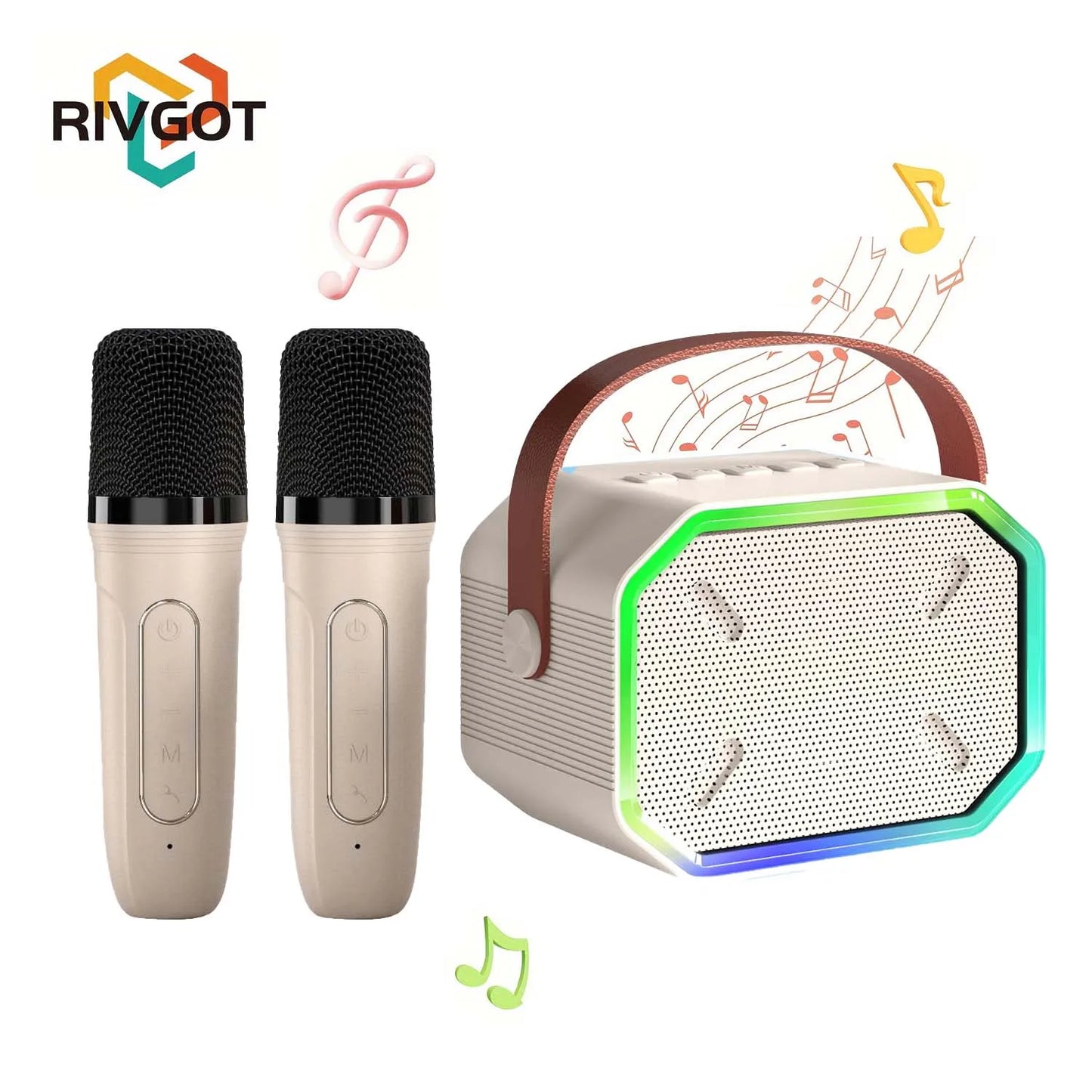 RIVGOTC Mini Karaoke Machine For Kids Bluetooth Wireless Microphones