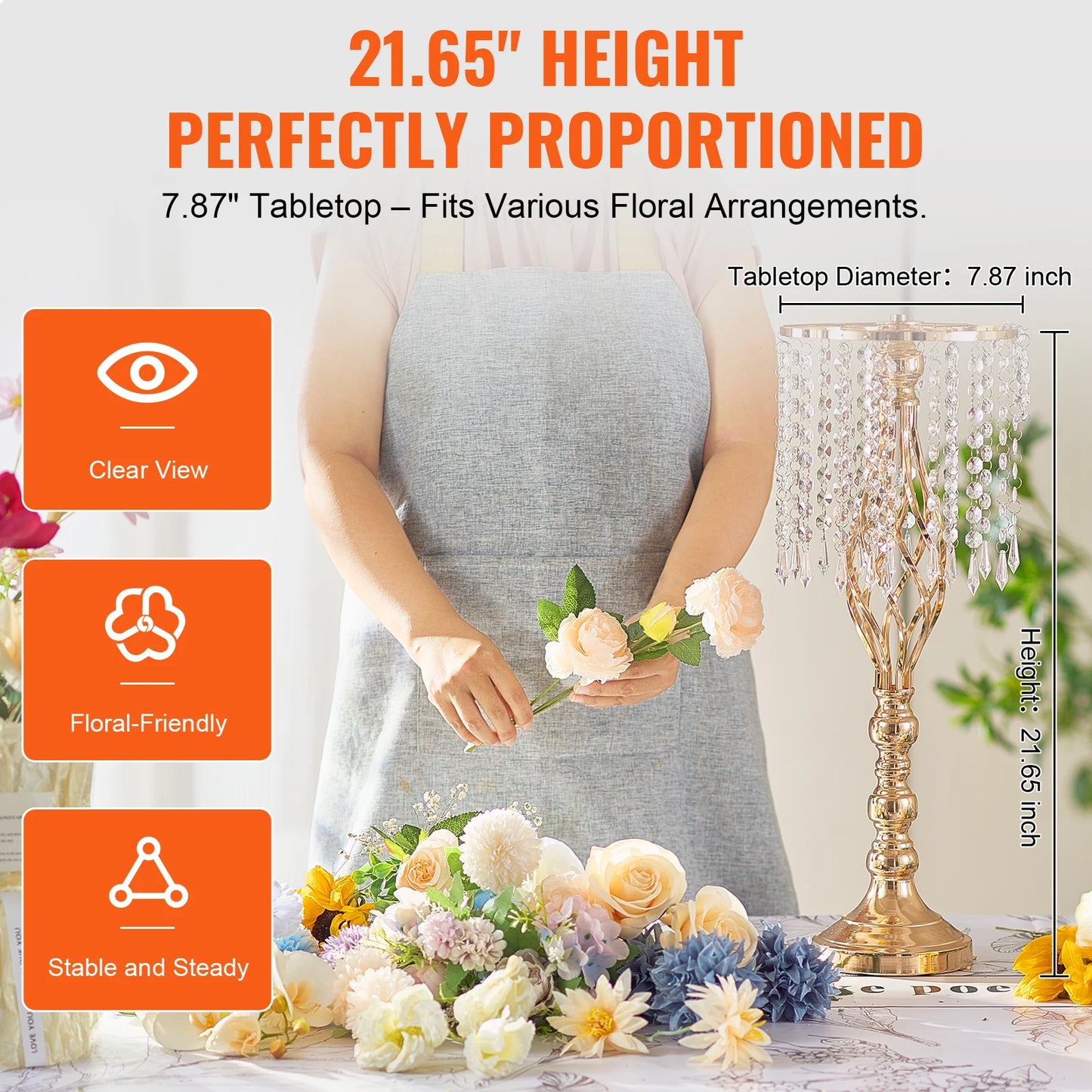 NONECN Crystal Wedding Flower Stand Metal Centerpiece Vase And Holders