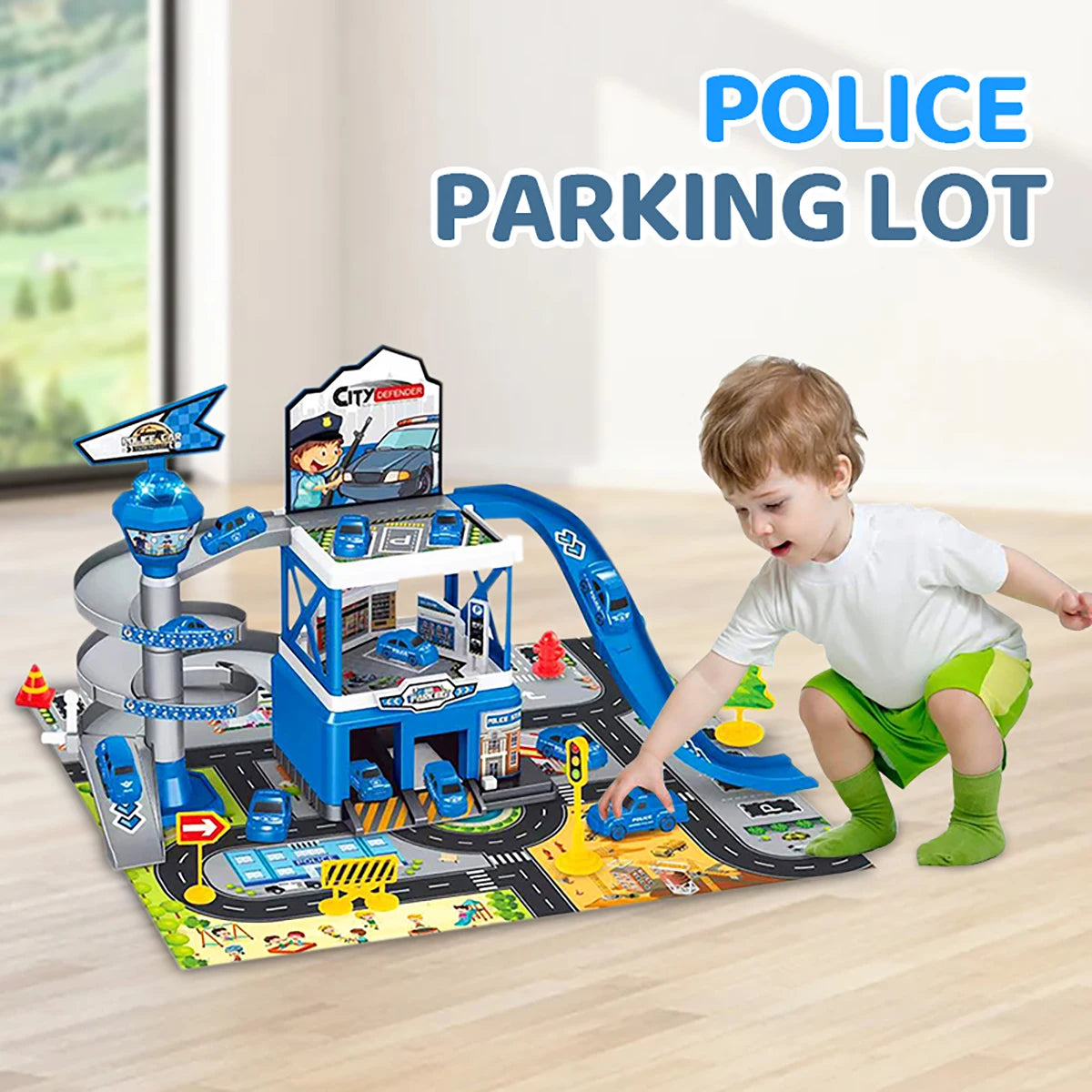 CONUSEA DIY Rail Car Parking Lot Track With Racing Cars